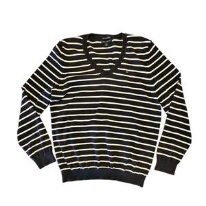 Tommy Hilfiger XL Striped Sweater Pima Cotton V Neck Blue White Preppy Coastal